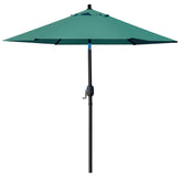 Sunnyglade 7.5-foot patio umbrella diameter view shading a small table and chairs.