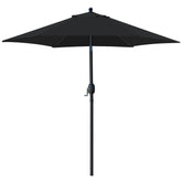 Sunnyglade 7.5' patio umbrella in black shading a round table for outdoor meals.