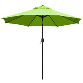 Sunnyglade 9ft patio umbrella open over grass-green seating area for shade.
