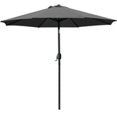 Sunnyglade 9ft patio umbrella grey top view provides broad shade for 42–54 inch tables.