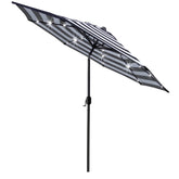 Sunnyglade 9ft solar LED umbrella close-up of built-in lights for evening dining.
