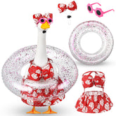 Sunnymove bikini porch goose outfit in Hawaiian pink with monstera for festive garden decor.