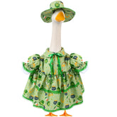 Sunnymove St Patrick's goose outfit with wide hat on a 23-inch goose statue for outdoor decor.