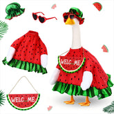 Sunnymove watermelon porch goose outfit on a 23-inch statue adds summer charm