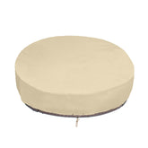 SunPatio round daybed cover with heavy-duty waterproof fabric protecting outdoor furniture
