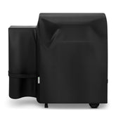 SunPatio Traeger 20-Series cover, front view, protecting a pellet grill from sun and rain.