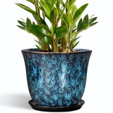 SUNPOTFOR 10-inch ceramic pot with drainage hole in blue promotes healthy roots.