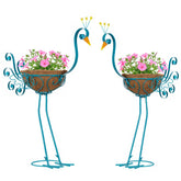 SUNREEK blue peacock planter with basket front view for garden display