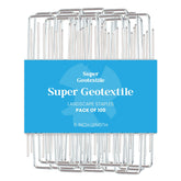 Super Geotextile sod-staple securing weed barrier on soil.