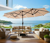 SUPERJARE 13ft patio umbrella with solar lights for evening shade and ambience.
