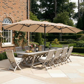 SUPERJARE 15ft outdoor umbrella canopy provides expansive shade for patio seating.