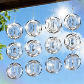 Superlong 12-disc 3D wind spinners reflect sunlight to deter birds on patios.