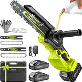Supstable mini chainsaw with 8inch bar cuts logs quickly for firewood prep