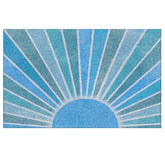 Supwhd blue boho outdoor doormat under a doorway traps dirt and moisture.