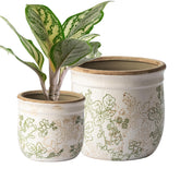 SURE YUESI pastoral beige ceramic planter 4.7-inch with floral pattern for indoor decor and windowsill display.
