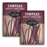 SURVIVAL GARDEN SEEDS Knuckle Purple Hull seed packets for beginner-friendly planting.