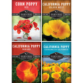 SURVIVAL GARDEN SEEDS California poppy standard bloom attracts pollinators and adds color