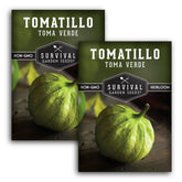 SURVIVAL GARDEN SEEDS Toma Verde seed packet front, ready for germination.