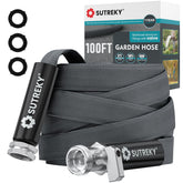 SUTREKY 100ft garden hose coiled view shows lightweight design for easy carrying