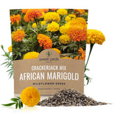 Sweet Yards Crackerjack marigold seeds packet for border planting