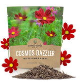SWEET YARDS Dazzler Cosmos Seeds in a 1 oz packet for quick, drought-tolerant color.