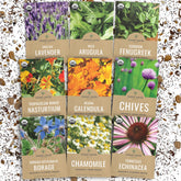 Sweet Yards edible flower seed pack front view, garden-ready packaging.