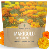 Sweet Yards Marigold French Petite seed packet shown for quick, colorful border planting.