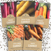 Sweet Yards organic carrot seed pack with planting guide and storage zipper.