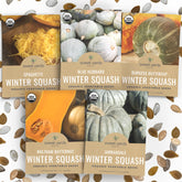 Sweet Yards Organic Winter Squash Variety Pack showing diverse seeds for a bountiful harvest.