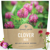 Sweet Yards Red Clover seed packet showing a generous 1 oz pack for easy beginner planting.
