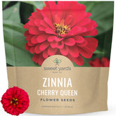 Sweet Yards Zinnia Cherry Queen seeds in packet for sowing and garden transformation