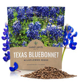Sweet Yards Texas Bluebonnet seeds in a half-ounce packet for prolific blue blooms.