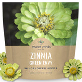 Sweet Yards Zinnia Green Envy seed packet ready for sunny borders.