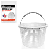Swimables pool skimmer basket with brass weight providing stability and debris capture