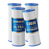 Swimara Ultra four-pack box shows quick install and secure seal for pool maintenance.
