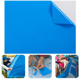 Syhood blue pool patch with self-adhesive backing for quick repairs.