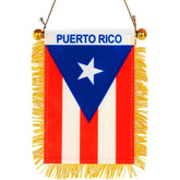 SYOTLYA Puerto Rico flag on car rearview with suction hanger for quick decor.