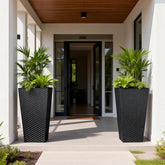Sziqiqi Tall Planter outer pot view shows durable metal construction for outdoor use.