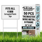 Tacmaster Plus yard sign stake highlights durable metal construction for long-lasting outdoor use.