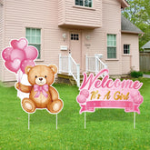TagreSpike pink bear yard sign with stakes for an eye-catching outdoor gender reveal entrance.