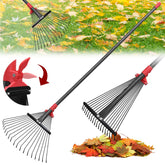 TAILERNRUYE 61-Inch Adjustable Leaf Rake with 18 metal tines for efficient leaf collection
