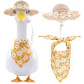 TAKEALOOKO daisy straw hat enhances porch goose statue with sunny, playful charm.