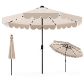 Tangkula 9ft beige solar patio umbrella with LED lighting for evening shading