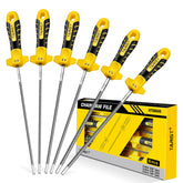 TARIST 6PCS chainsaw file set with handle for precise sharpening.