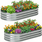 TATAANTY galvanized raised garden bed with oval design for visual appeal and easy gardening.