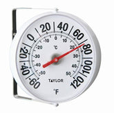 Taylor Precision 5159 outdoor thermometer dial with bold numbers for easy reading and quick weather awareness.