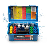 Taylor K-2005 box with reagent bottles for precise pool testing.
