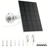 TBSHKFQGS solar panel powering a security camera outdoors for continuous operation.