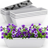 Tcevily 8-pack white window planter boxes on a sunny windowsill for flowers.