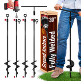Tech2Each 30-inch ground anchors with spiral stakes for wind resistance outdoors.